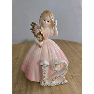 Vintage Josef Originals 12th Birthday Girl Angel Pink Figurine Japan 5"